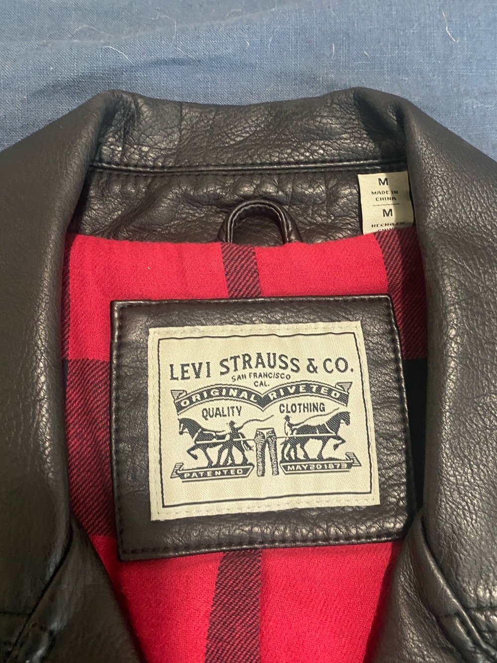 Levi's Black Leather Jacket with Red Plaid Lining